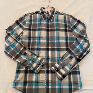 Express Mens Fitted Plaid Shirt, M 15-15 1/2 neck